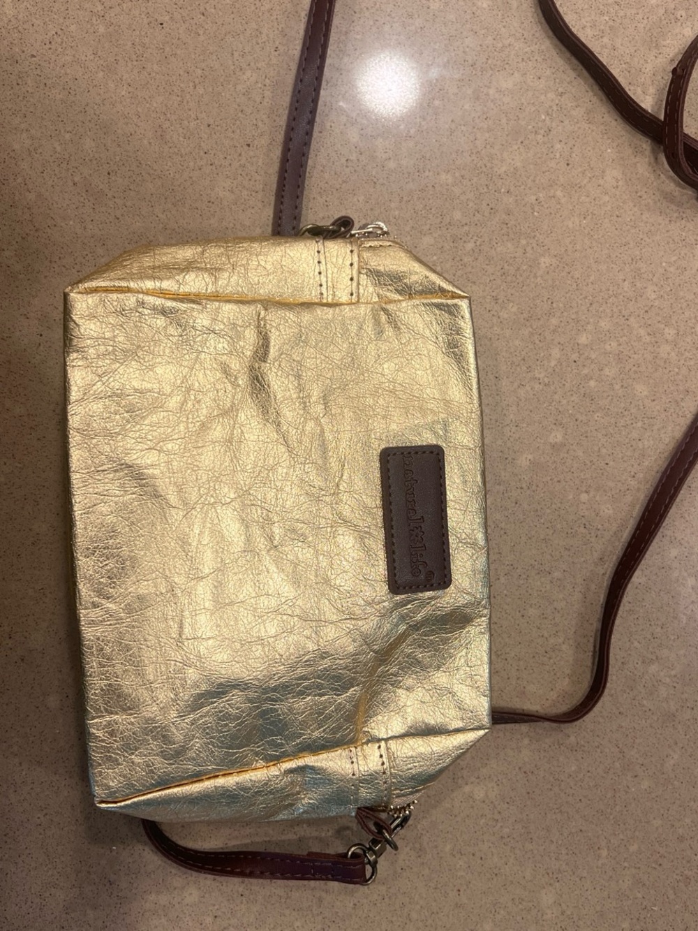 NATURAL LIFE Gold Crossbody Bag with Brown Trim